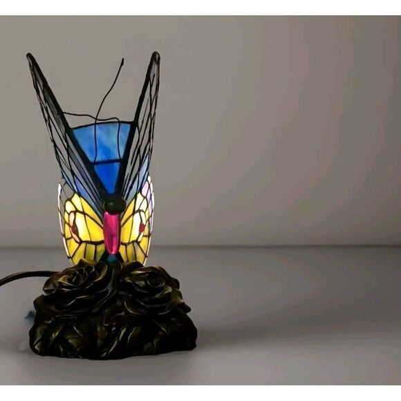 QUOIZEL INC BRONZE STAINED GLASS BUTTERFLY ACCENT TABLE LAMP NIGHT LIGHT 9” TALL - Picture 7 of 12